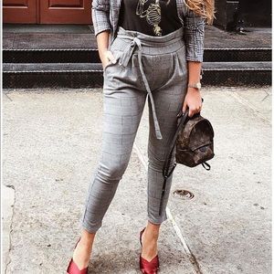 Tartan Paper Bag Tie Waist Cigarette Trousers